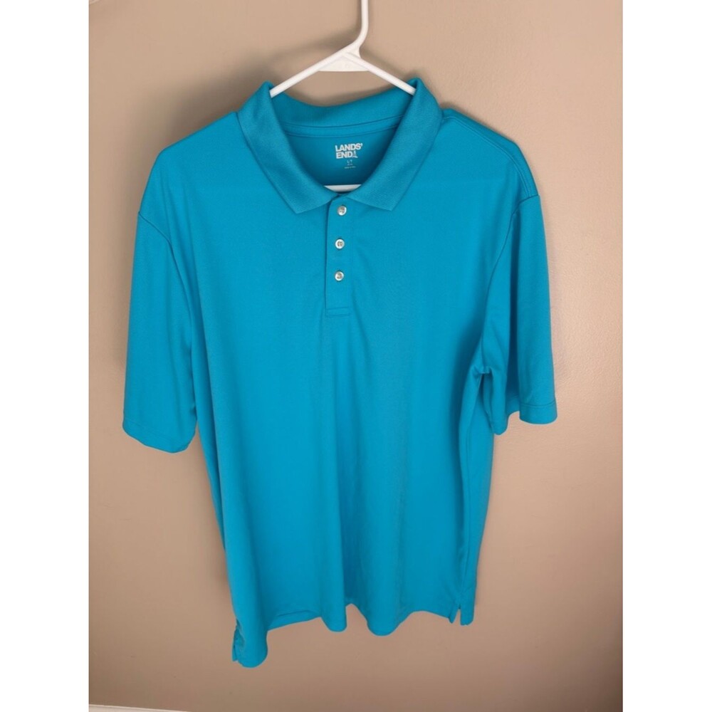 Lands End Men’s LT Large Tall polo golf shirt short sleeve teal blue polyester
